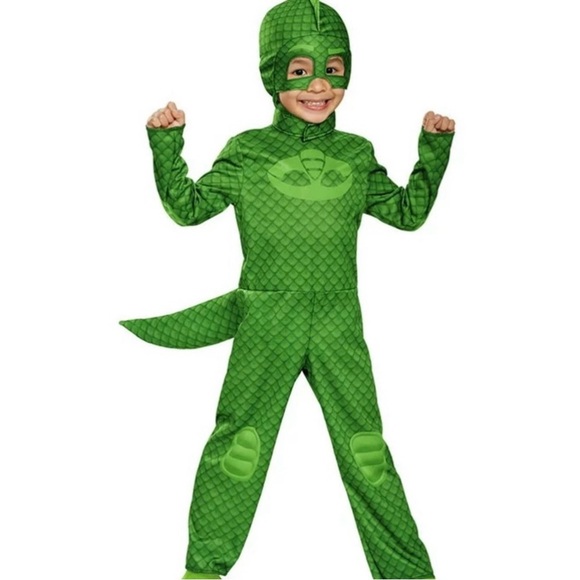 PJ Masks Gekko Kids Halloween Costume (Size: 5T-6T) & Gekko + Catboy Dolls - Picture 1 of 14